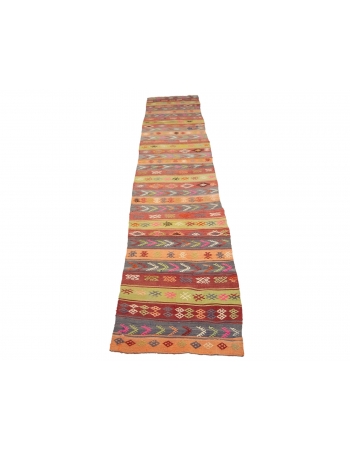 Decorative Colorful Vintage Kilim Runner - 2`4" x 11`4"