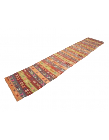 Decorative Colorful Vintage Kilim Runner - 2`4" x 11`4"