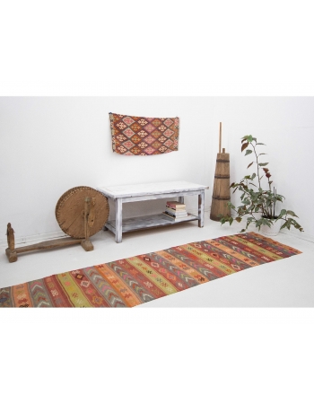 Decorative Colorful Vintage Kilim Runner - 2`4" x 11`4"