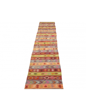 Vintage Embroidered Turkish Kilim Runner - 2`3" x 11`4"