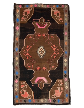 Decorative Vintage Turkish Kars Kilim Rug - 6`11" x 12`9"