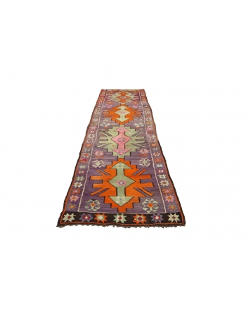 Purple & Orange Vintage Kilim Runner  - 3`4" x 10`4"