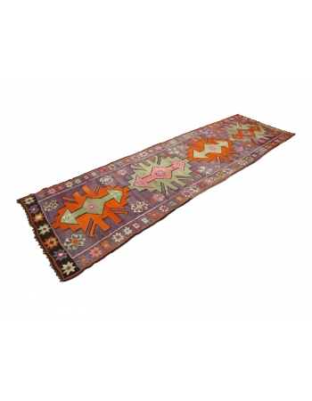 Purple & Orange Vintage Kilim Runner  - 3`4" x 10`4"