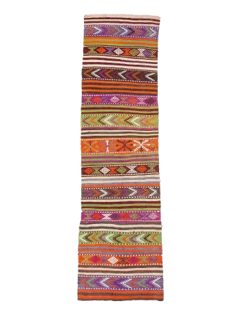 Colorful Embroidered Vintage Kilim Runner - 2`4" x 9`2"