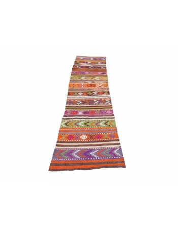 Colorful Embroidered Vintage Kilim Runner - 2`4" x 9`2"