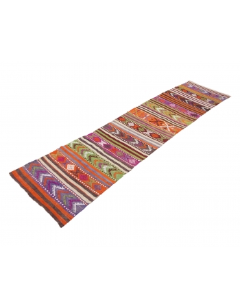 Colorful Embroidered Vintage Kilim Runner - 2`4" x 9`2"