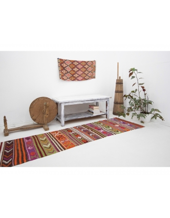 Colorful Embroidered Vintage Kilim Runner - 2`4" x 9`2"