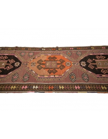 Wide Unique Vintage Turkish Kilim Runner - 4`5" x 13`9"