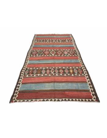 Vintage Decorative Turkish Kilim Rug - 4`10" x 9`7"