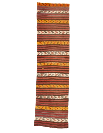 Vintage Striped Red & Yellow Kilim Runner  - 2`7" x 9`10"