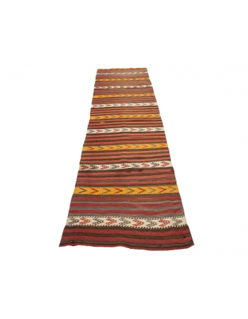 Vintage Striped Red & Yellow Kilim Runner  - 2`7" x 9`10"