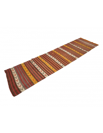 Vintage Striped Red & Yellow Kilim Runner  - 2`7" x 9`10"