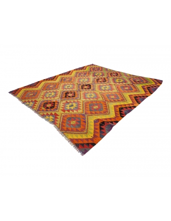 Square Vintage Colorful Kilim Rug - 8`2" x 9`1"