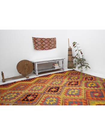 Square Vintage Colorful Kilim Rug - 8`2" x 9`1"