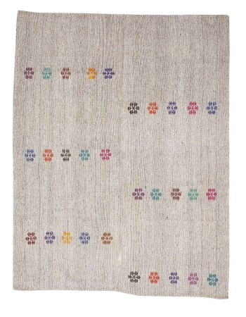 Gray Embroidered Vintage Turkish Kilim Rug - 8`0" x 10`3"