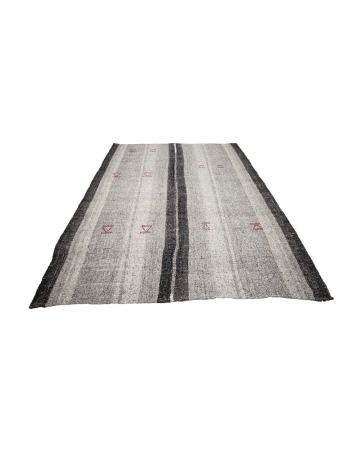 Gray & Black Vintage Kilim Rug - 7`3" x 10`0"