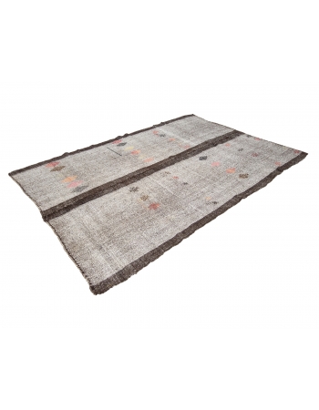 Gray & Brown Vintage Kilim Rug - 6`7" x 10`2"