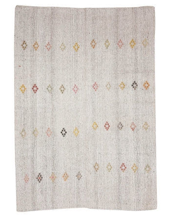 Embroidered Gray Vintage Kilim Rug - 7`4" x 10`6"