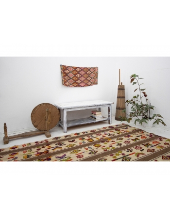 Embroidered Vintage Unique Kilim Rug - 4`8" x 7`9"