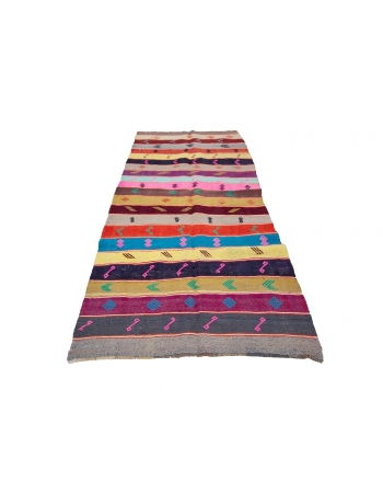 Colorful Vintage Turkish Kilim Rug - 4`6" x 11`0"