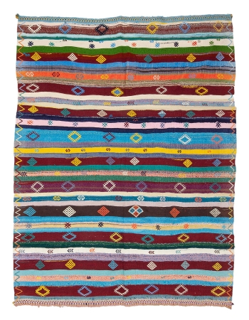 Colorful Striped Vintage Kilim Rug - 7`5" x 9`7"