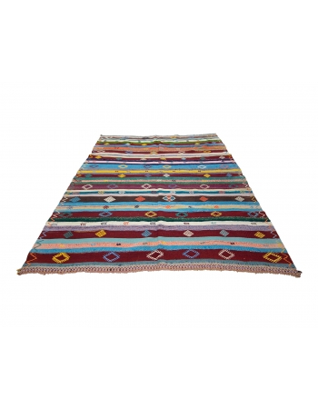 Colorful Striped Vintage Kilim Rug - 7`5" x 9`7"