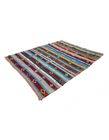 Colorful Striped Vintage Kilim Rug - 7`5" x 9`7"