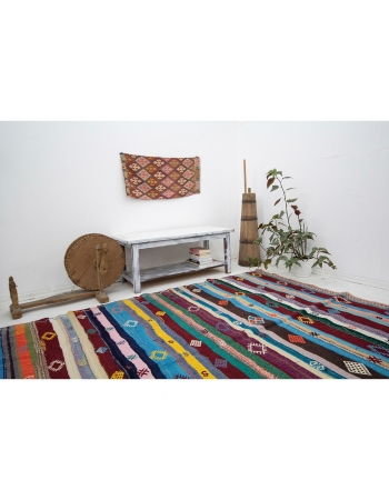 Colorful Striped Vintage Kilim Rug - 7`5" x 9`7"