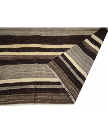 Brown & Ivory Vintage Kilim Rug - 7`0" x 9`6"