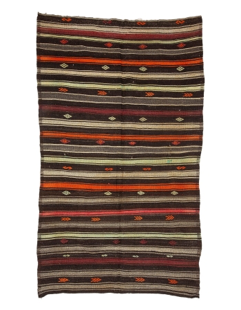 Orange & Brown Vintage Kilim Rug - 6`1" x 10`0"