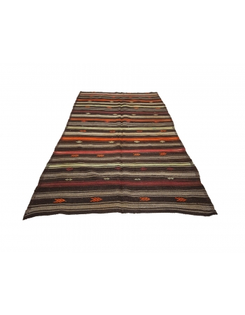 Orange & Brown Vintage Kilim Rug - 6`1" x 10`0"