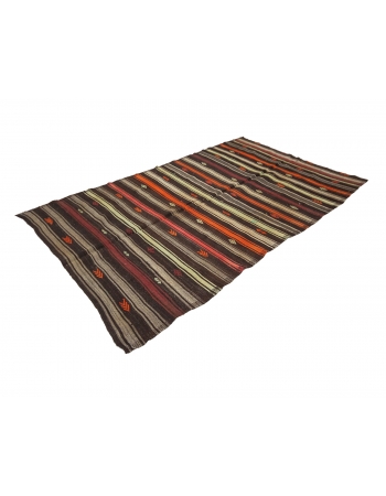 Orange & Brown Vintage Kilim Rug - 6`1" x 10`0"