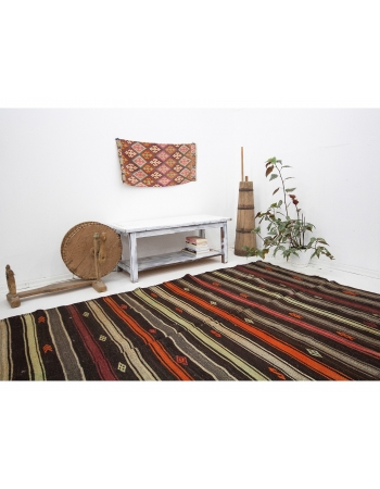 Orange & Brown Vintage Kilim Rug - 6`1" x 10`0"