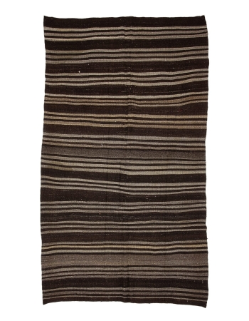 Gray & Brown Striped Vintage Kilim Rug - 5`11" x 10`4"