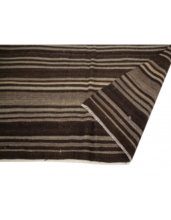 Gray & Brown Striped Vintage Kilim Rug - 5`11" x 10`4"