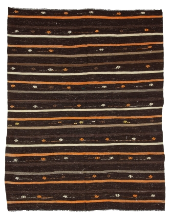 Orange & Brown Goat Hair Vintage Kilim - 7`5" x 9`6"