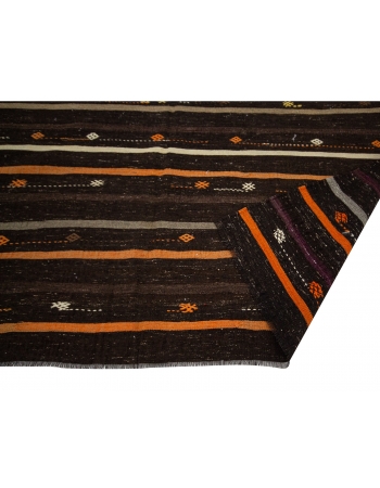 Orange & Brown Goat Hair Vintage Kilim - 7`5" x 9`6"