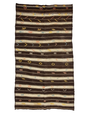 Brown & Ivory Striped Goat Hair Kilim Rug - 6`4" x 10`10"