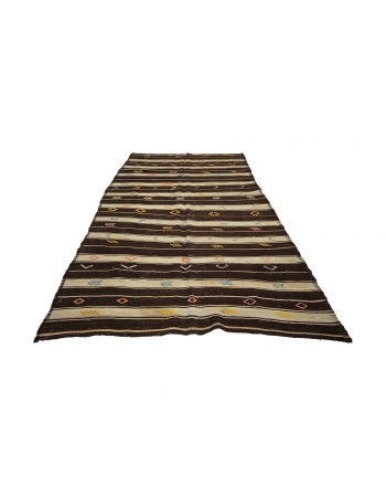 Brown & Ivory Striped Goat Hair Kilim Rug - 6`4" x 10`10"