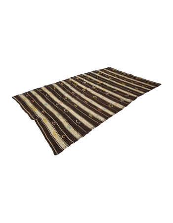 Brown & Ivory Striped Goat Hair Kilim Rug - 6`4" x 10`10"