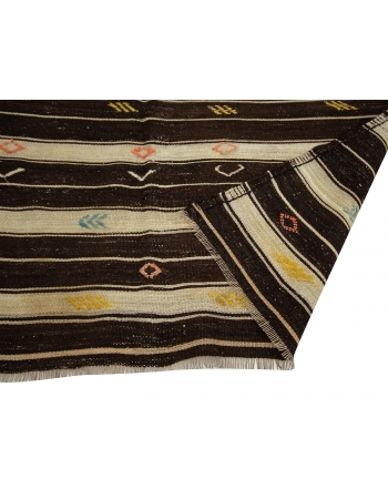 Brown & Ivory Striped Goat Hair Kilim Rug - 6`4" x 10`10"