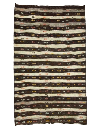 Brown & Ivory Vintage Striped Kilim Rug - 6`8" x 10`10"