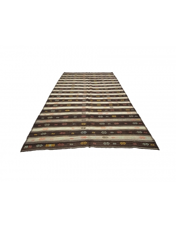 Brown & Ivory Vintage Striped Kilim Rug - 6`8" x 10`10"