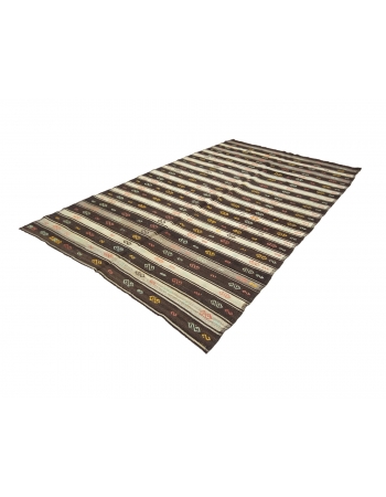 Brown & Ivory Vintage Striped Kilim Rug - 6`8" x 10`10"