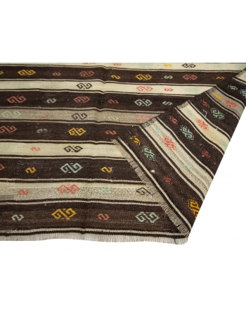 Brown & Ivory Vintage Striped Kilim Rug - 6`8" x 10`10"