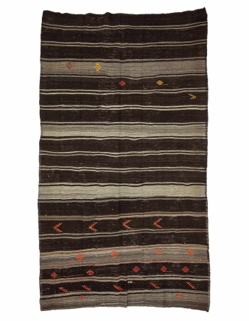 Brown & Gray Vintage Goat Hair Kilim Rug - 6`4" x 11`2"