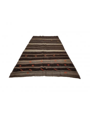 Brown & Gray Vintage Goat Hair Kilim Rug - 6`4" x 11`2"