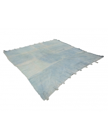 Light Blue Squre Vintage Unique Cotton Kilim Rug - 9`10" x 9`10"