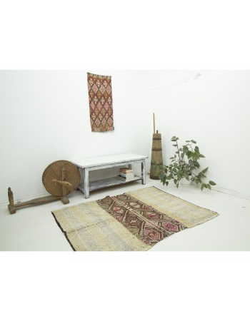 Vintage Decorative Small Turkish Kilim  - 4`4" x 5`3"