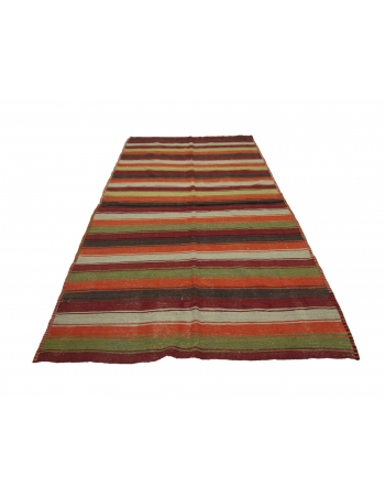 Colorful Striped Vintage Kilim Rug - 5`3" x 9`8"